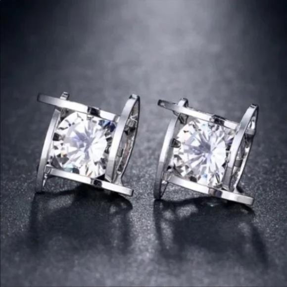 STERLING SILVER 3D CAGE DIAMOND EARRINGS, BEAUTIFUL EARRINGS, CUTE EARRINGS. - Picture 4 of 6